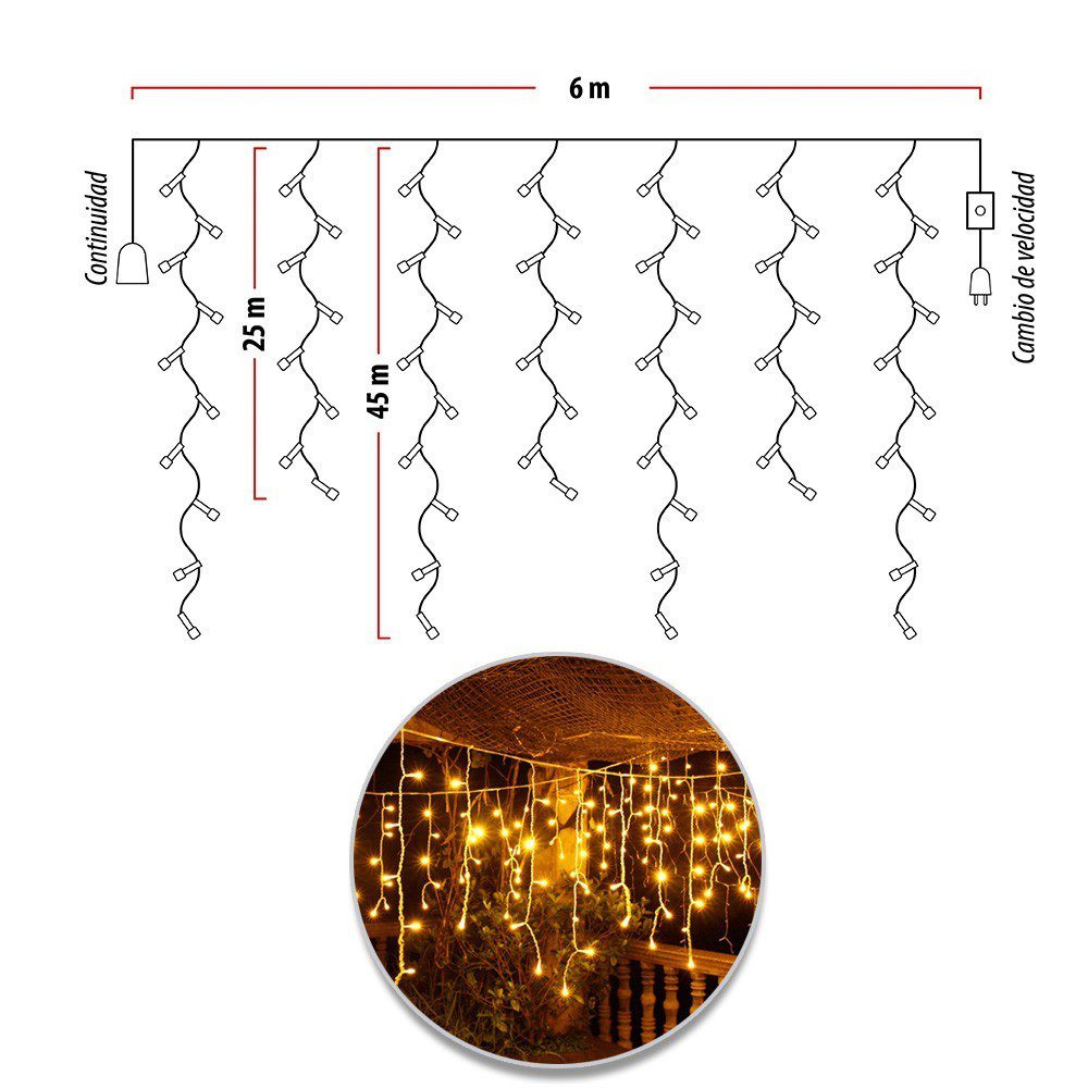 Cortina LED Intercalada 6 Metros 200 LED Navidad Cálida 200LEDCC4