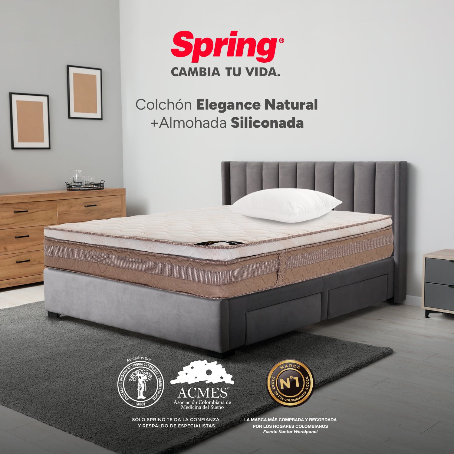 Colchón Spring Elegance Natural Semidoble 120X190 Cm  Gratis Almohada Siliconada
