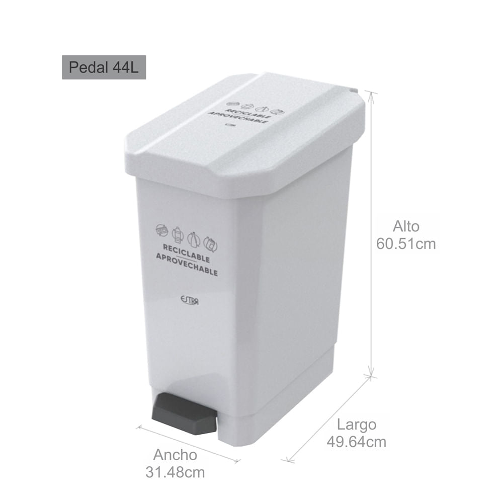 Canecas EstraBins- Pedal 44L Blanco aprovechable
