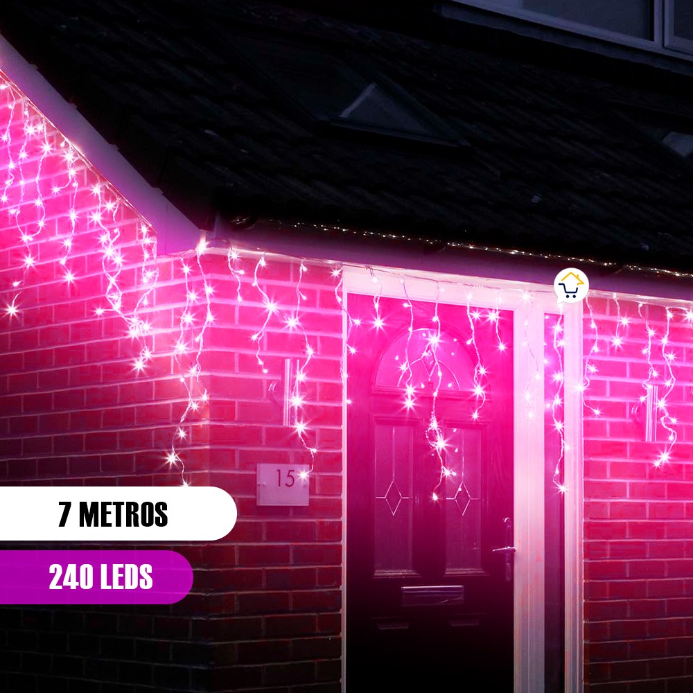 Cortina LED Intercalada 7 Metros 240 LED Decoración Navidad Fucsia
