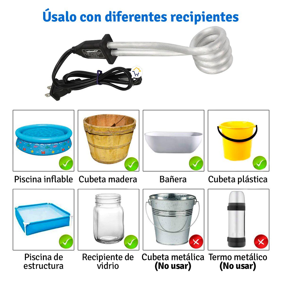 Calentador de Agua 480 W Resistencia Eléctrica Electrodo Inmersión SB-608