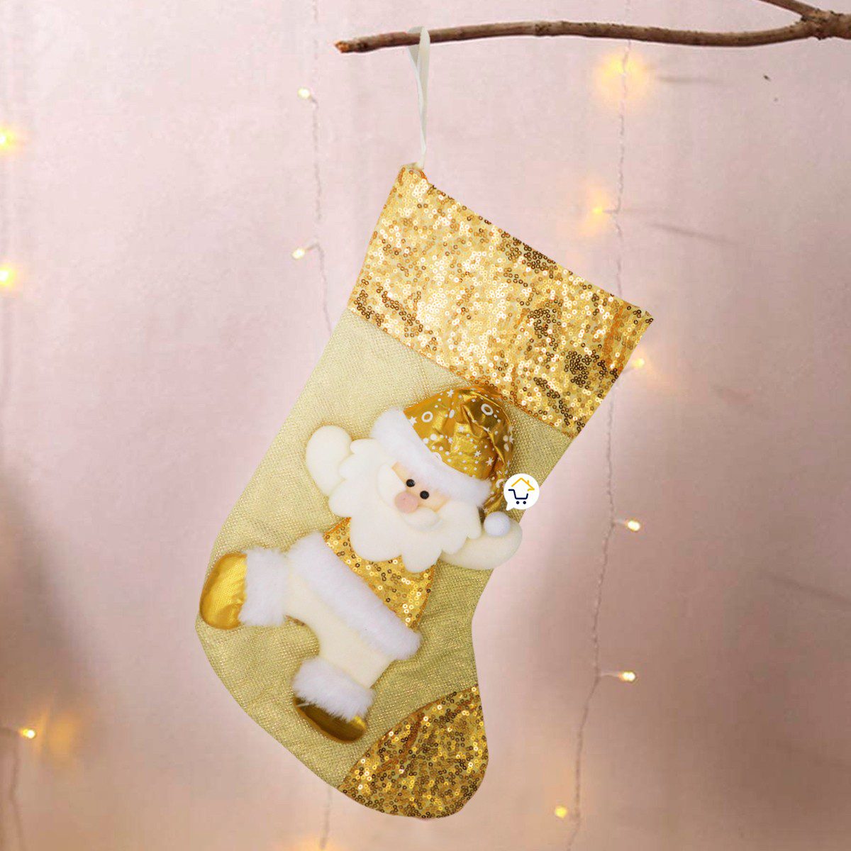 Bota Navideña Dorada Media Colgante Decoración Navidad FM0024