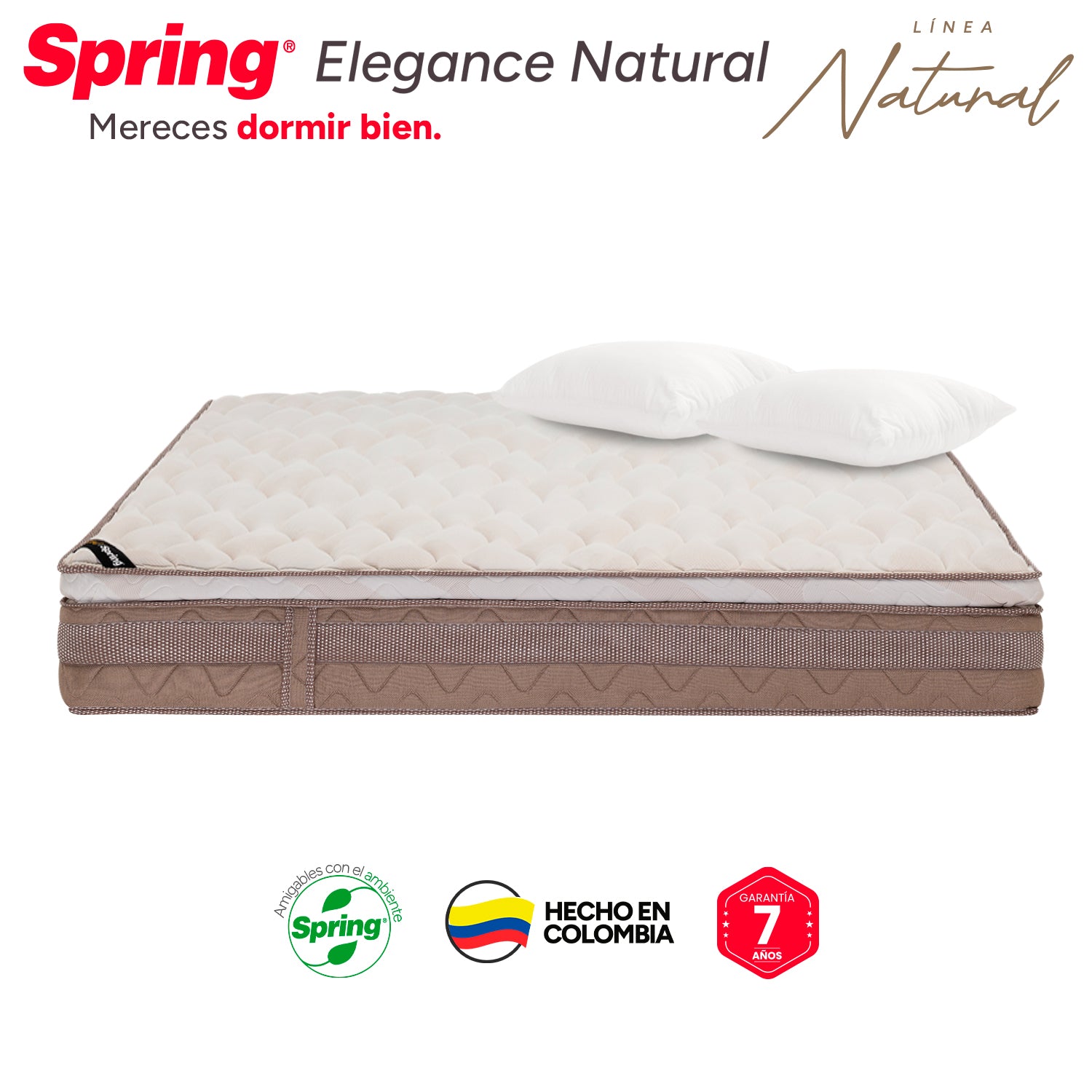 Colchón Spring Elegance Natural Queen 160X190 Cm  Gratis Almohadas Siliconadas