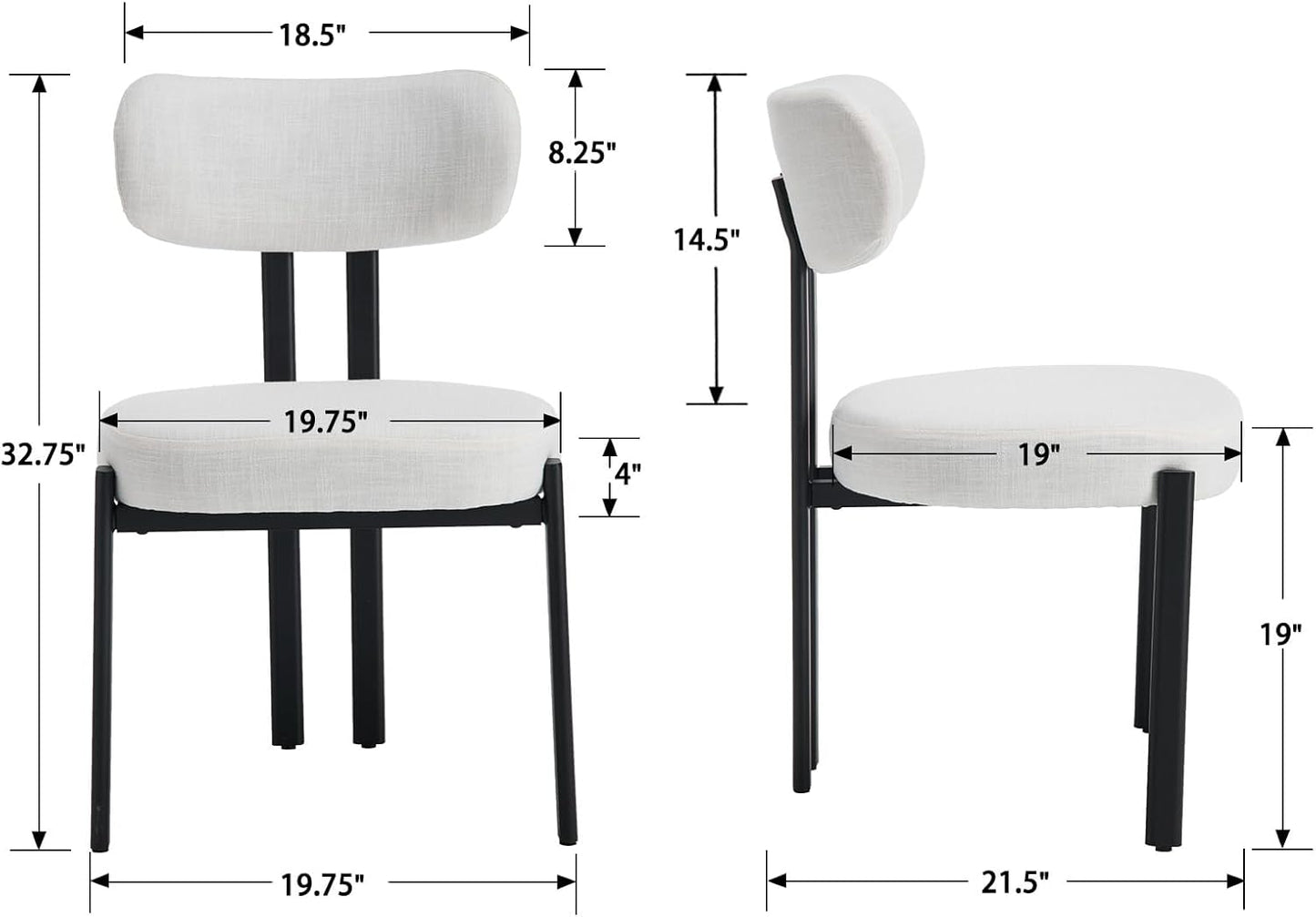 Juego de 2 sillas de comedor modernas, sillas laterales tapizadas de tela de