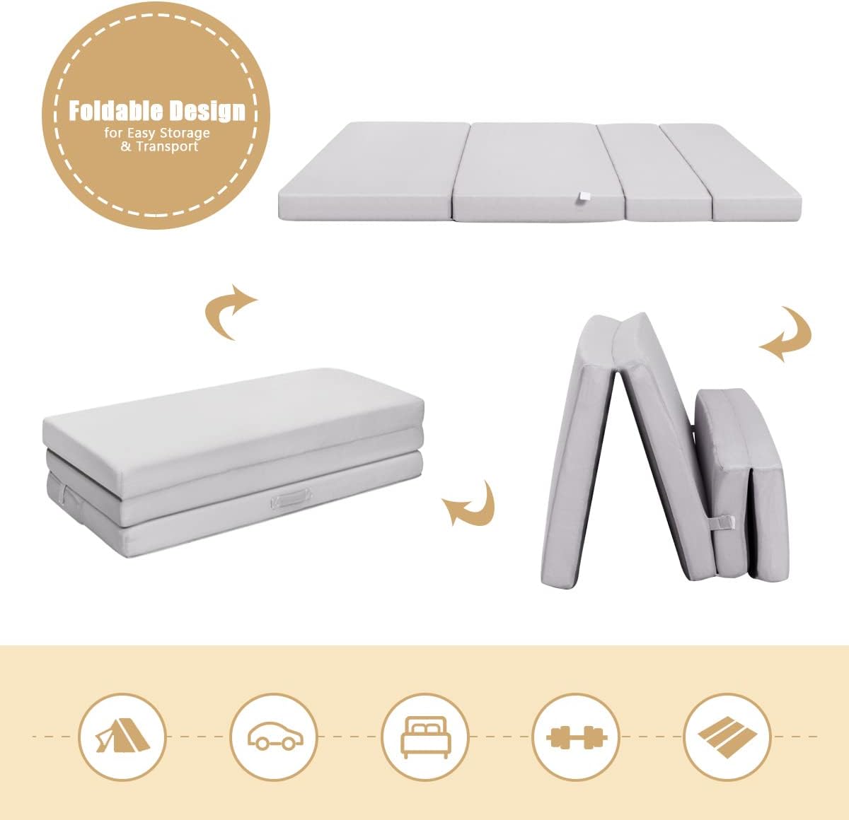 Colchón triple plegable de 4 pulgadas, tamaño Queen, colchón de espuma con