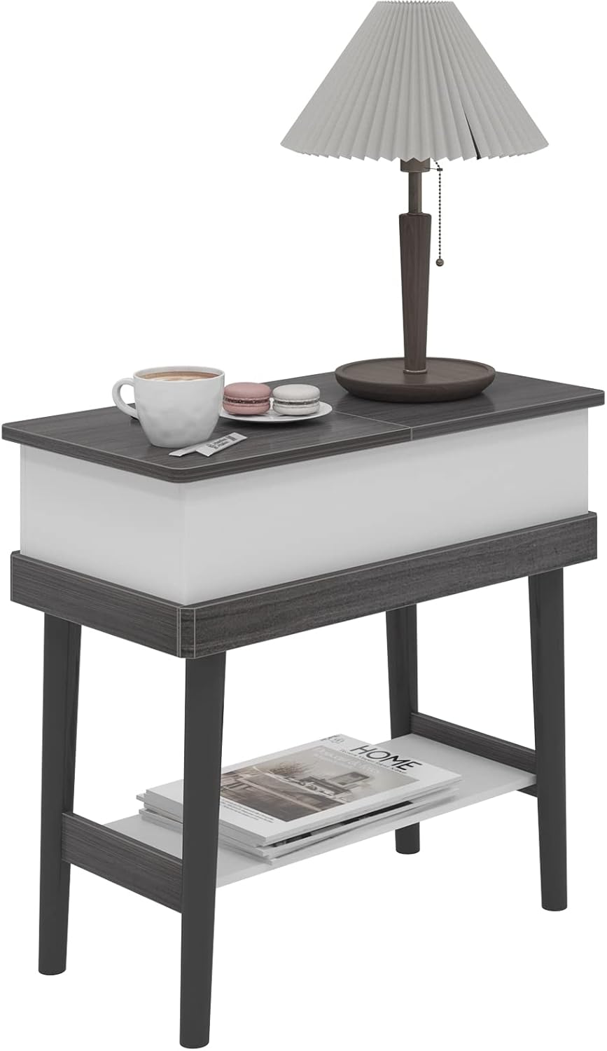 soges Mesa auxiliar, mesa auxiliar de madera gris junto al sofá, mesa auxiliar