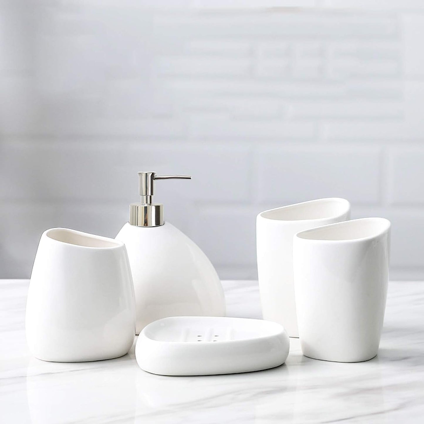 Juego de accesorios de baño de cerámica blanca, juego de encimera de tocador de