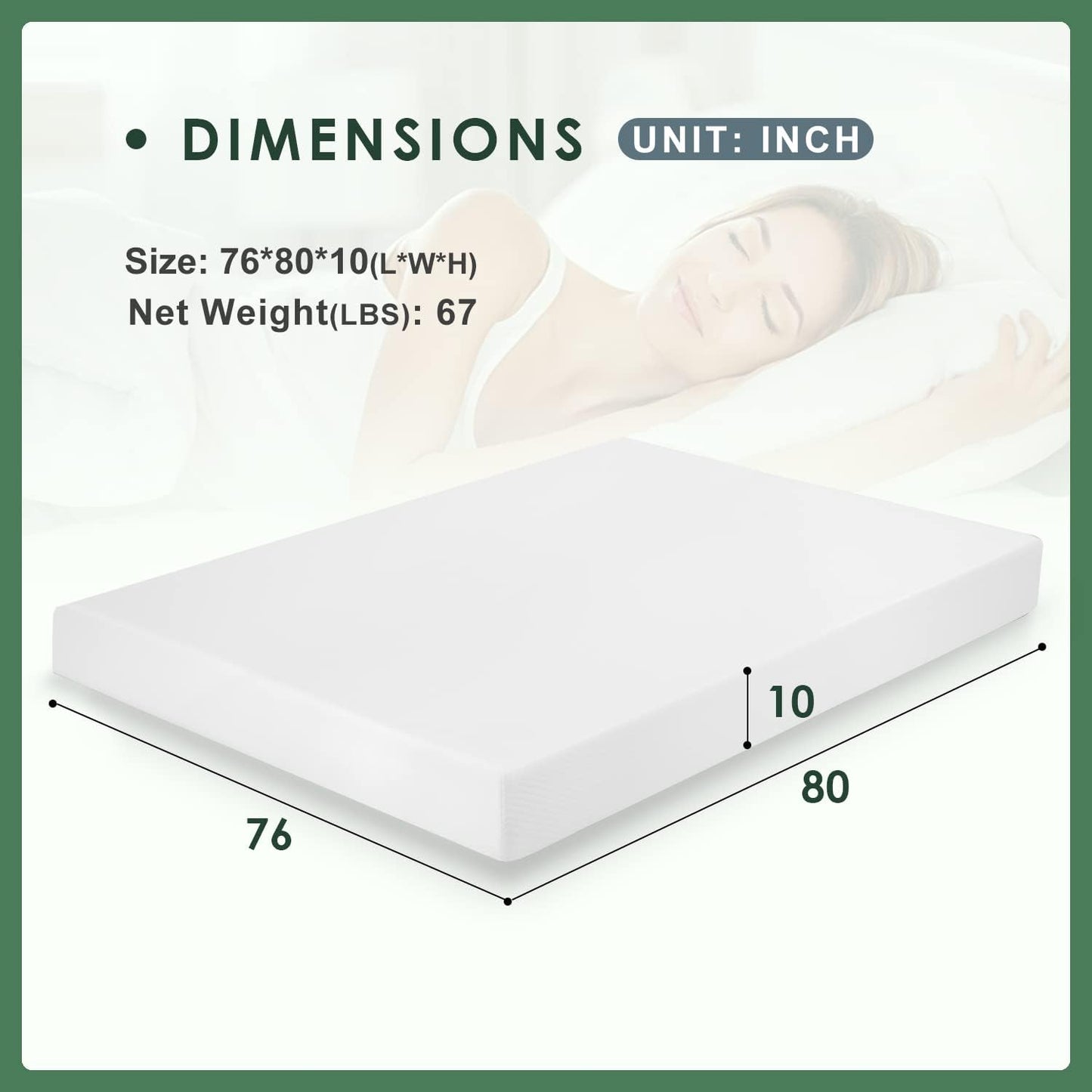 Colchón de espuma viscoelástica con gel, 10 pulgadas, tamaño king, con