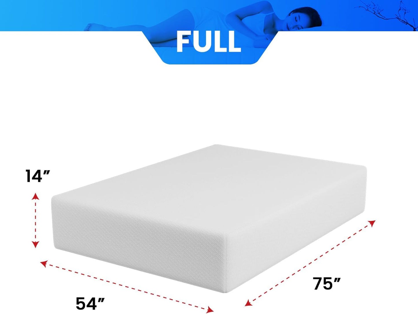 Colchón de espuma viscoelástica con gel, 14 pulgadas, tamaño matrimonial, con