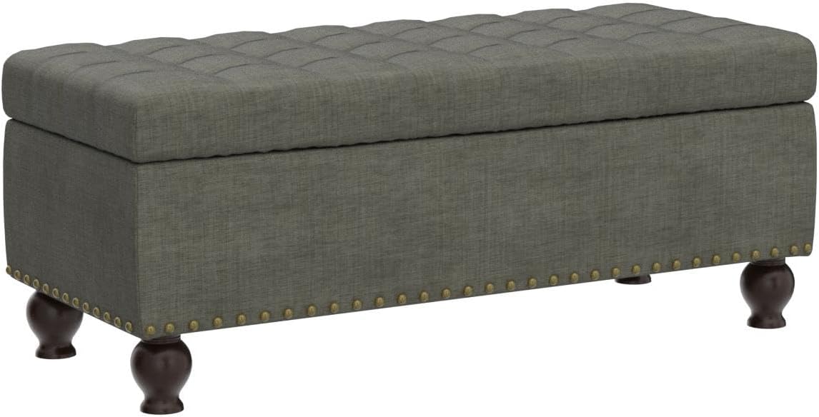 Banco otomano rectangular de tela de lino con parte superior levantada,