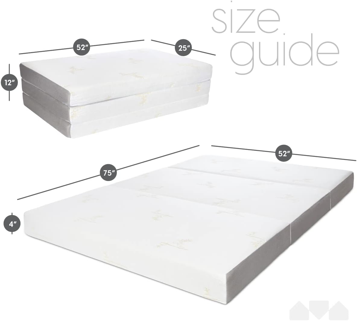 Colchón plegable en tres partes con funda lavable (73 x 52 x 4 pulgadas)