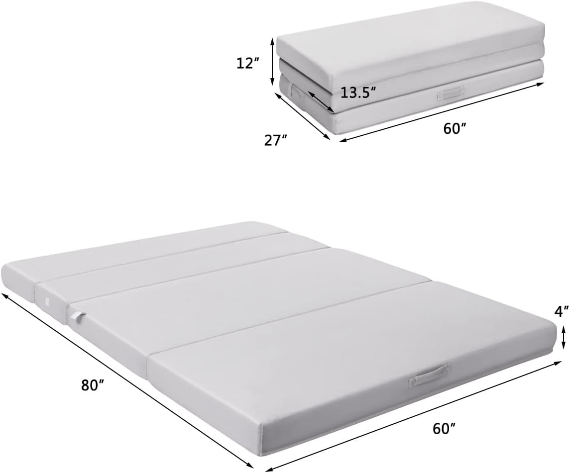 Colchón triple plegable de 4 pulgadas, tamaño Queen, colchón de espuma con