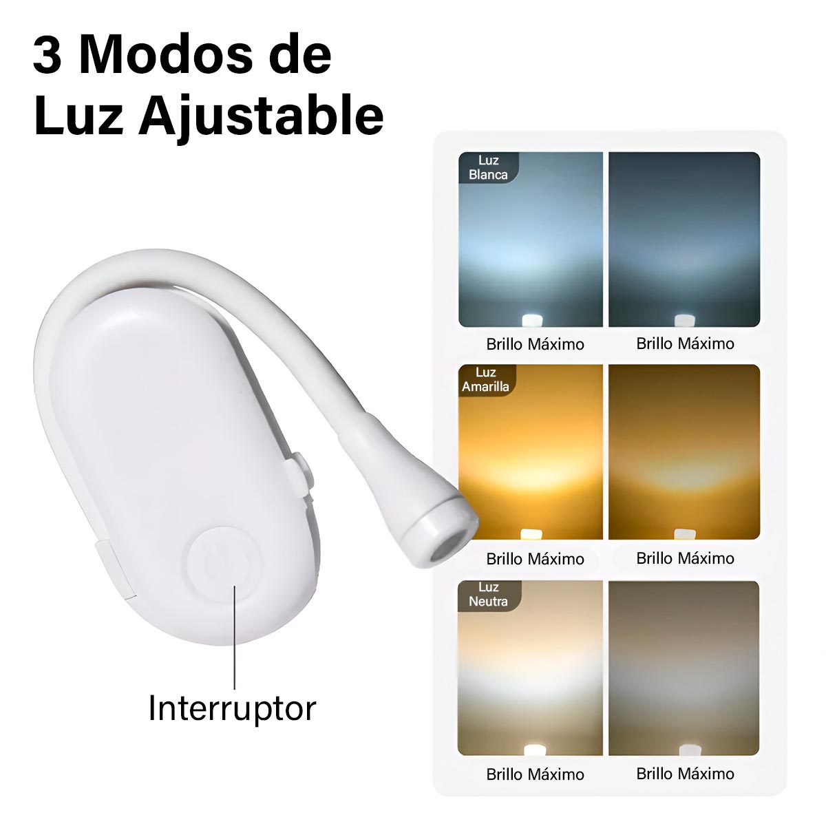 Lámpara Clip de Lectura Recargable 3 Modos de Luz C15