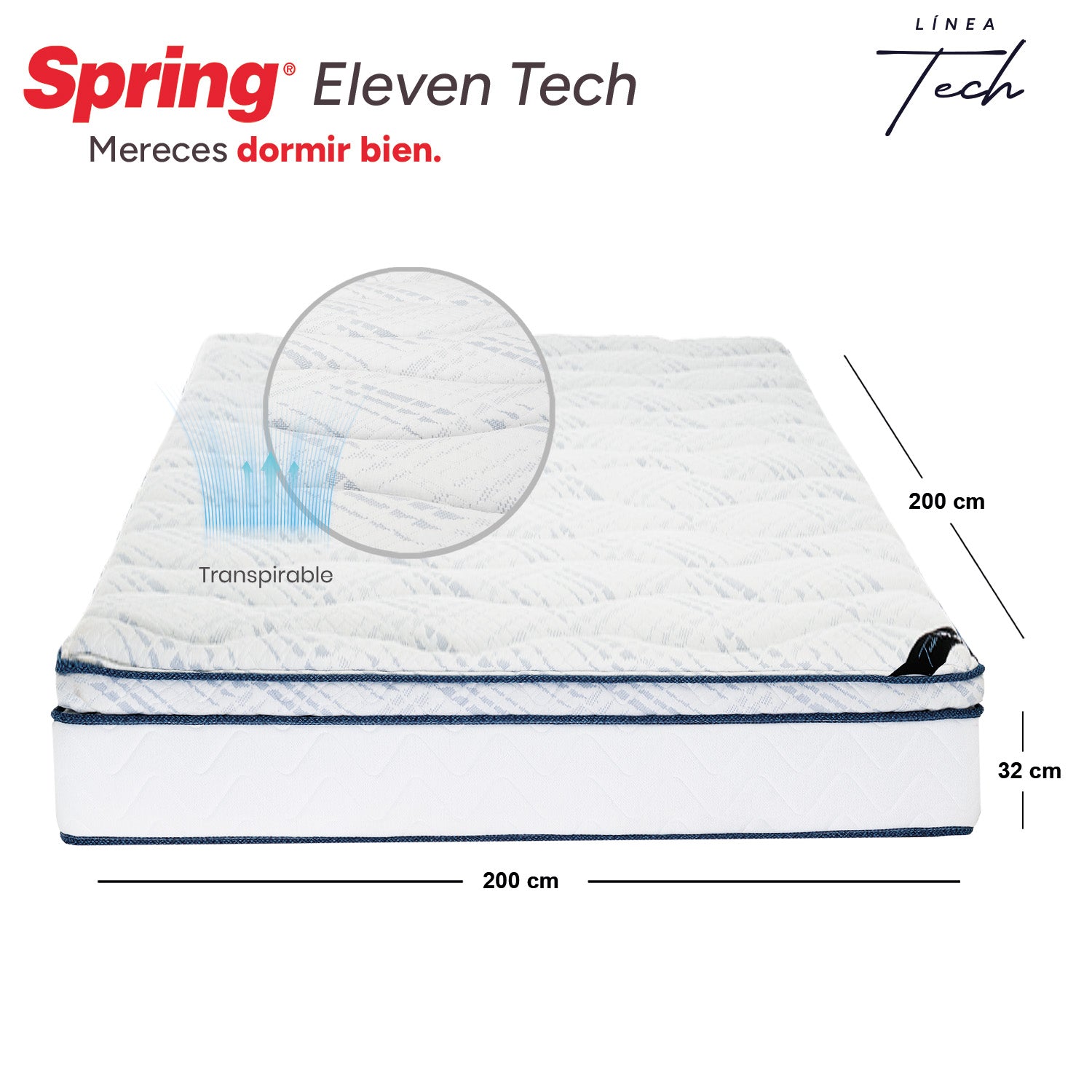 Colchón Spring Eleven Tech King 200X200 Cm  Gratis Almohadas Ergo