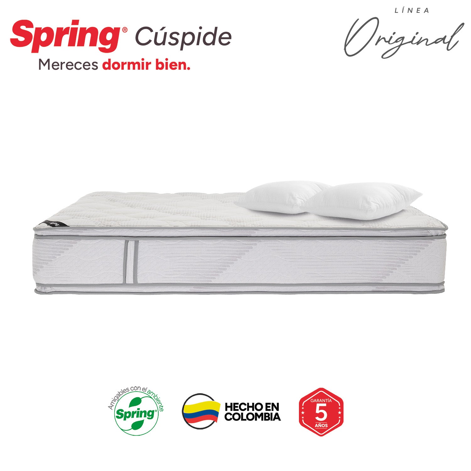 Combo Colchón Spring  Cuspide-Queen 160X190 Cm +  Set Almohada Siliconada