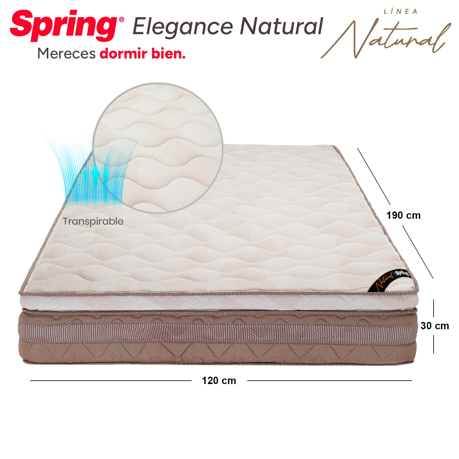 Colchón Spring Elegance Natural Semidoble 120X190 Cm  Gratis Almohada Siliconada