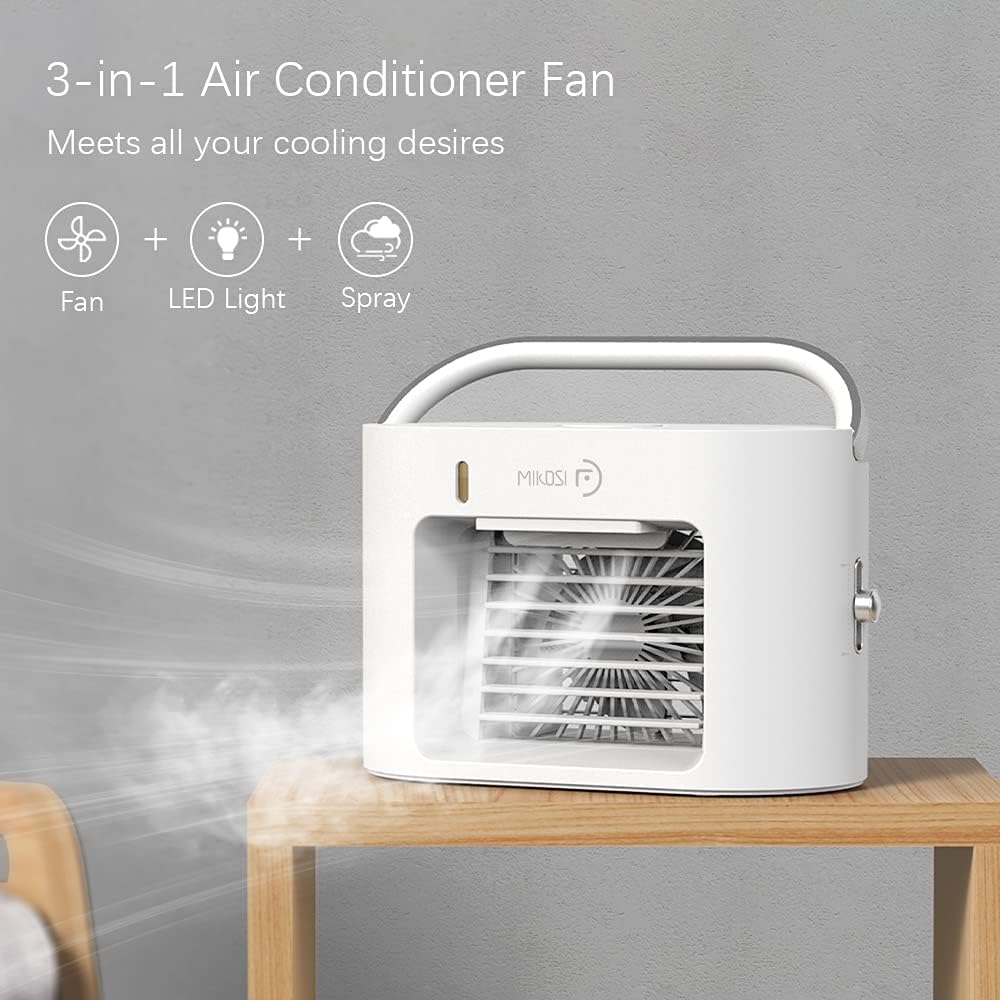 Ventilador de aire acondicionado portátil 3 en 1, pequeño humidificador de aire