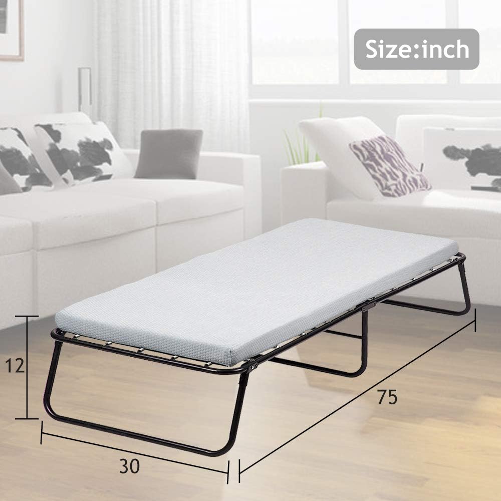 Cama plegable portátil con colchón, cama plegable tamaño individual, cama de