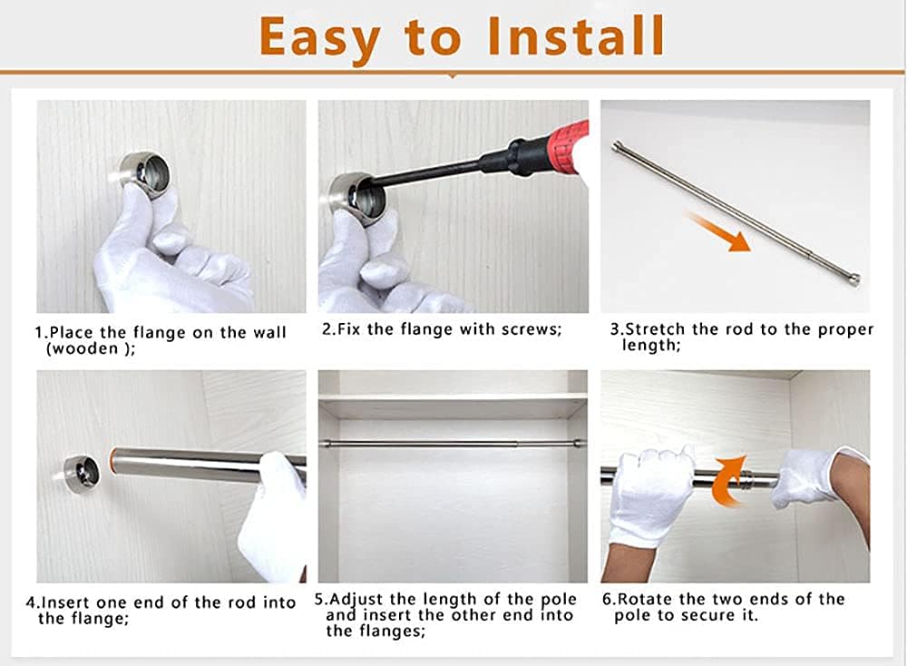 Barra de armario ajustable de 18 a 30 pulgadas, barra colgante de pared para