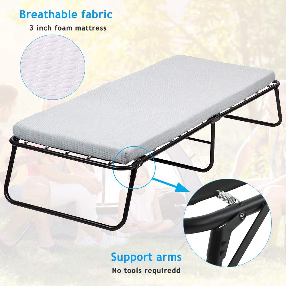Cama plegable portátil con colchón, cama plegable tamaño individual, cama de