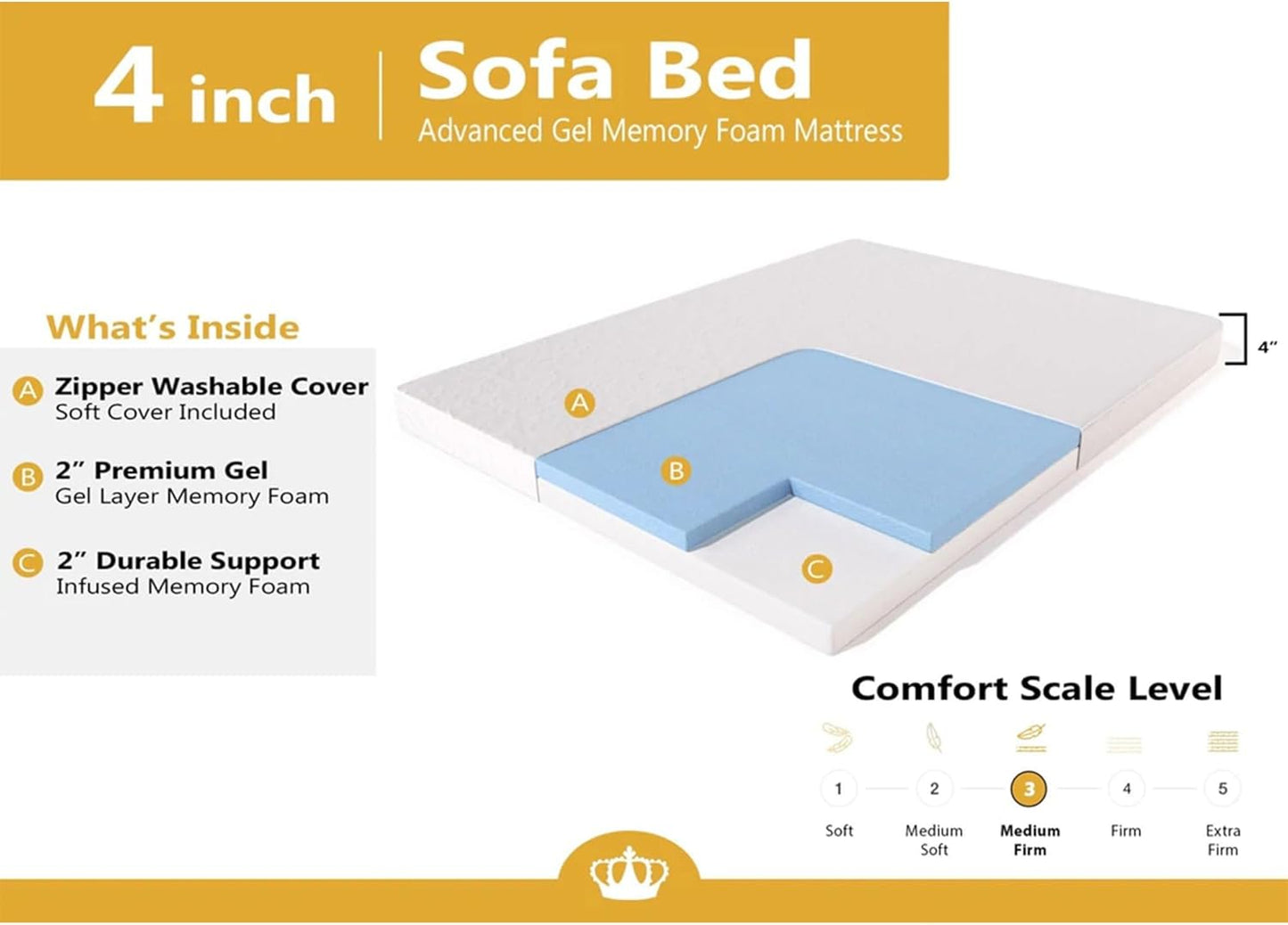 DynastyMattress Colchón de espuma viscoelástica de gel frío de 4 pulgadas para