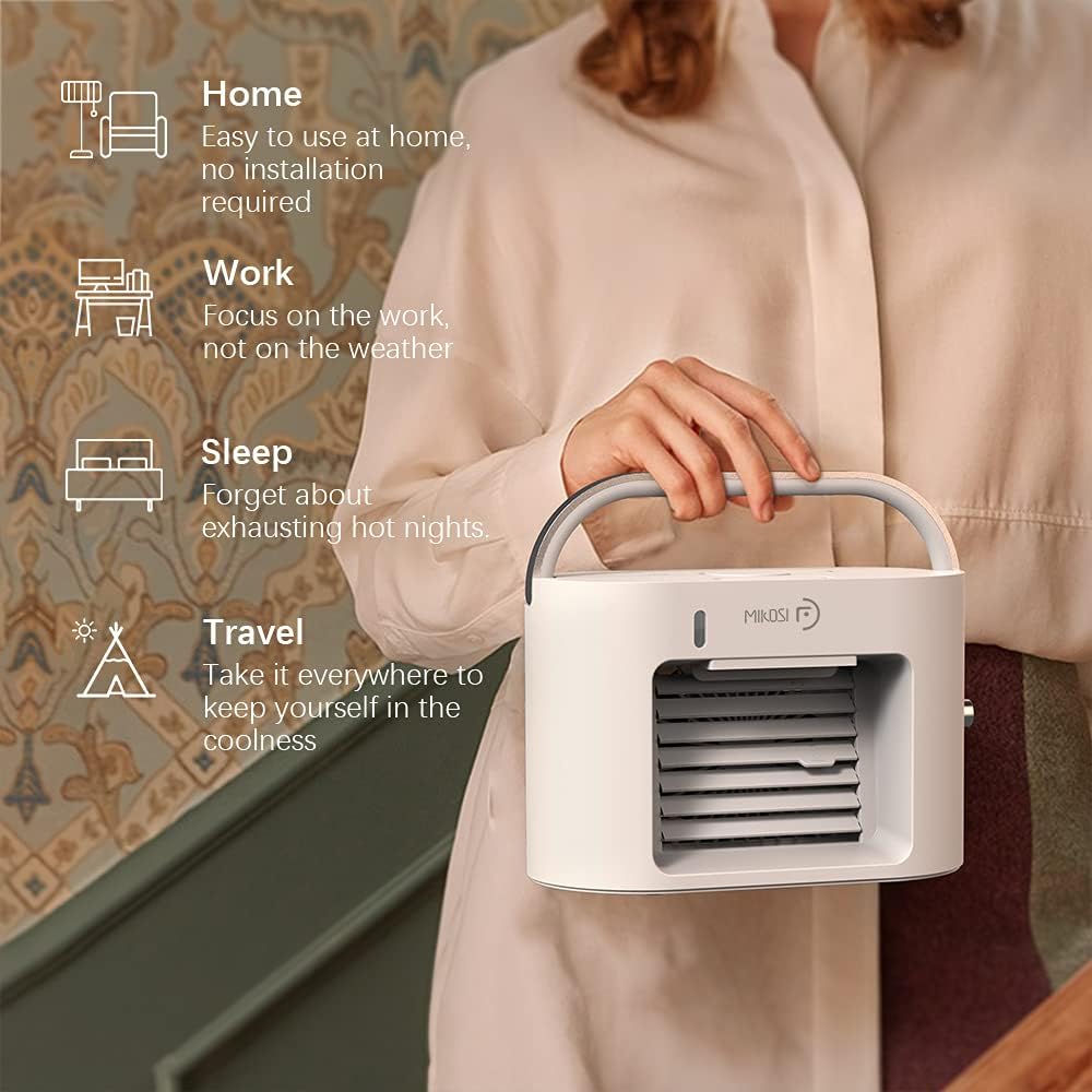 Ventilador de aire acondicionado portátil 3 en 1, pequeño humidificador de aire