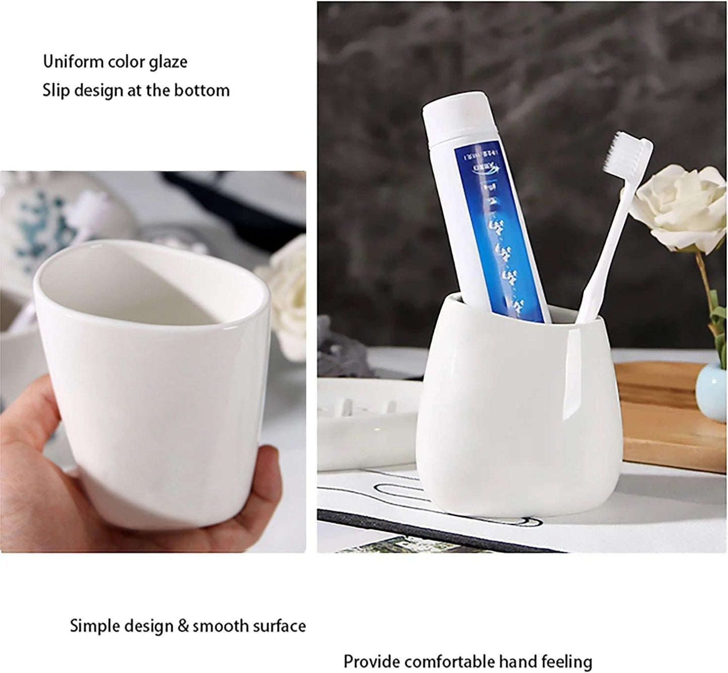 Juego de accesorios de baño de cerámica blanca, juego de encimera de tocador de