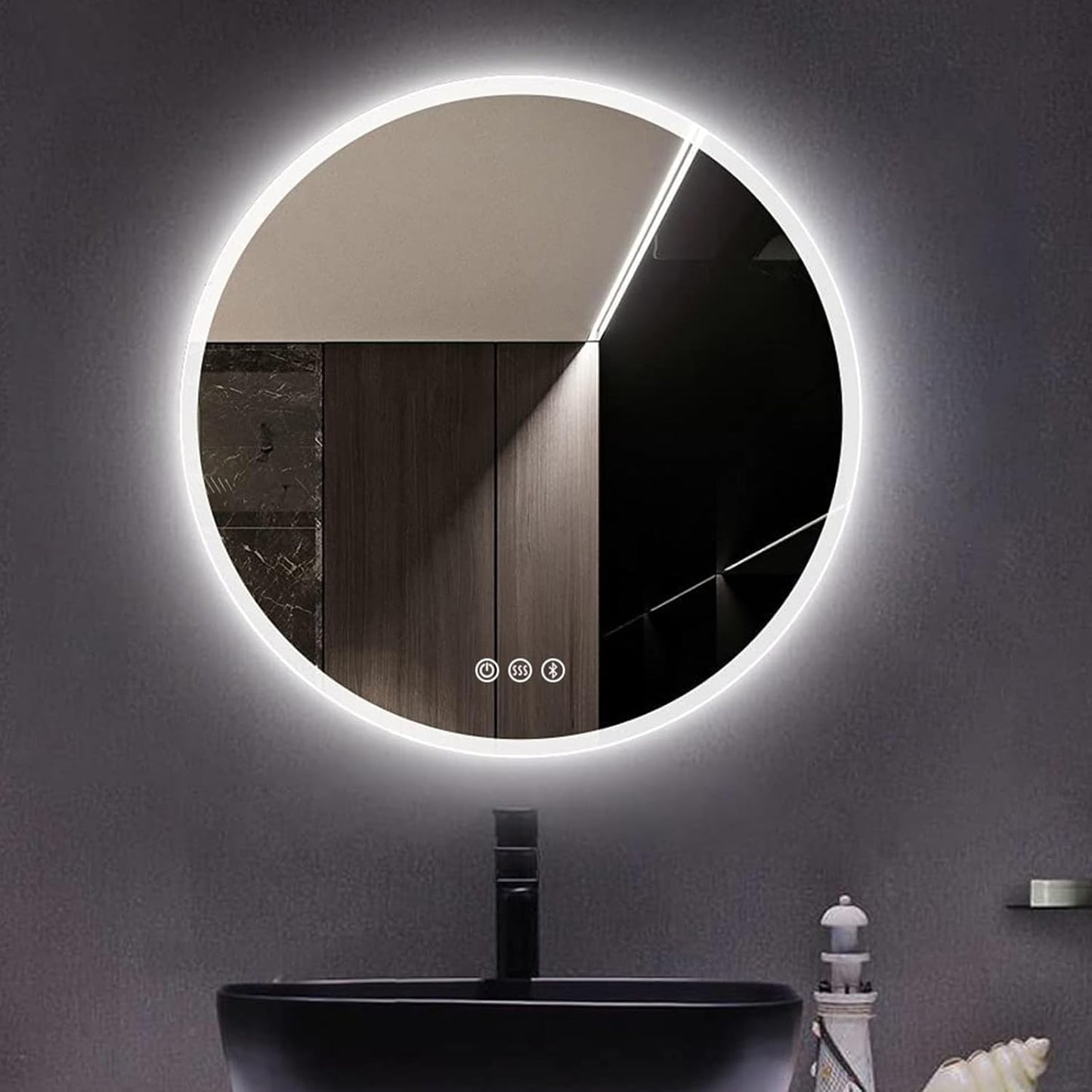 STARLEAD Espejo redondo LED de 24 pulgadas, espejo iluminado para tocador de
