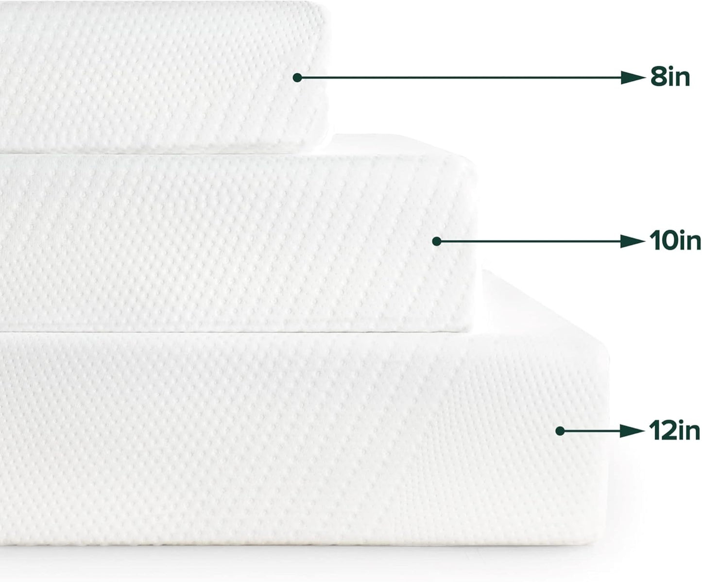 Colchón de espuma viscoelástica esencial de té verde de 10 pulgadas, cama en