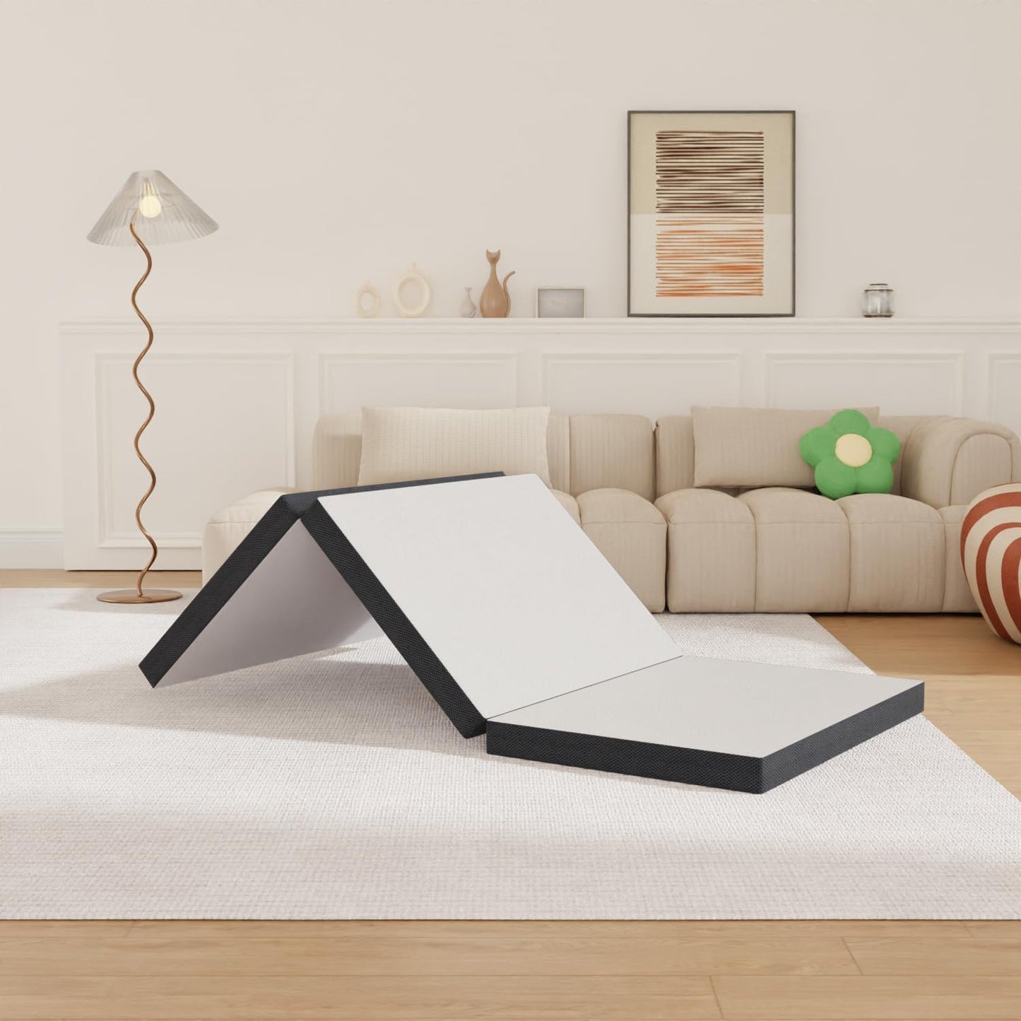 Colchón plegable, colchón triple portátil de 4 pulgadas con funda de baño,