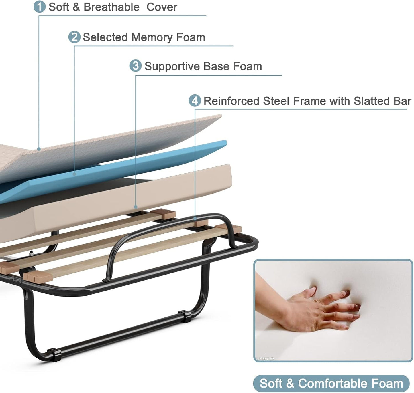 Cama plegable con colchón de 4 pulgadas, cama plegable con colchón de espuma