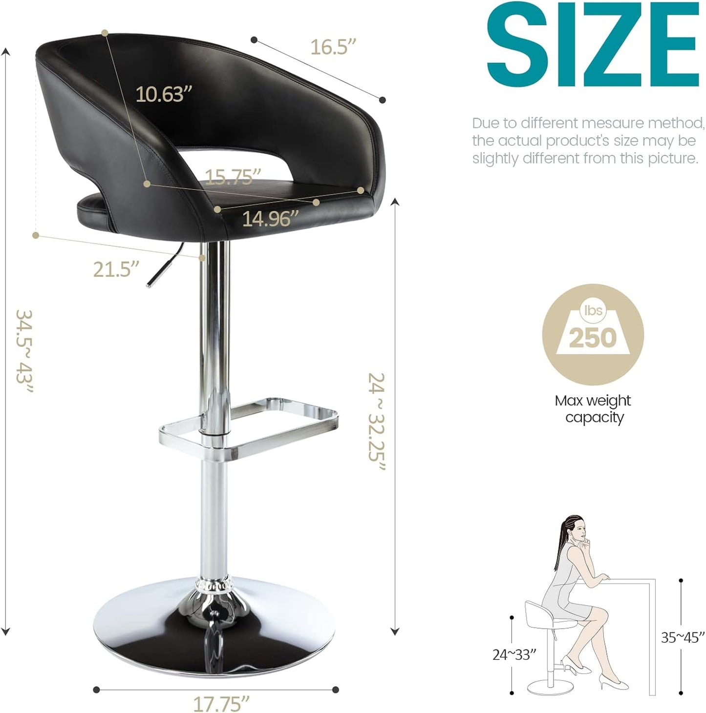 Taburete de bar ajustable con respaldo y brazos huecos, moderno taburete