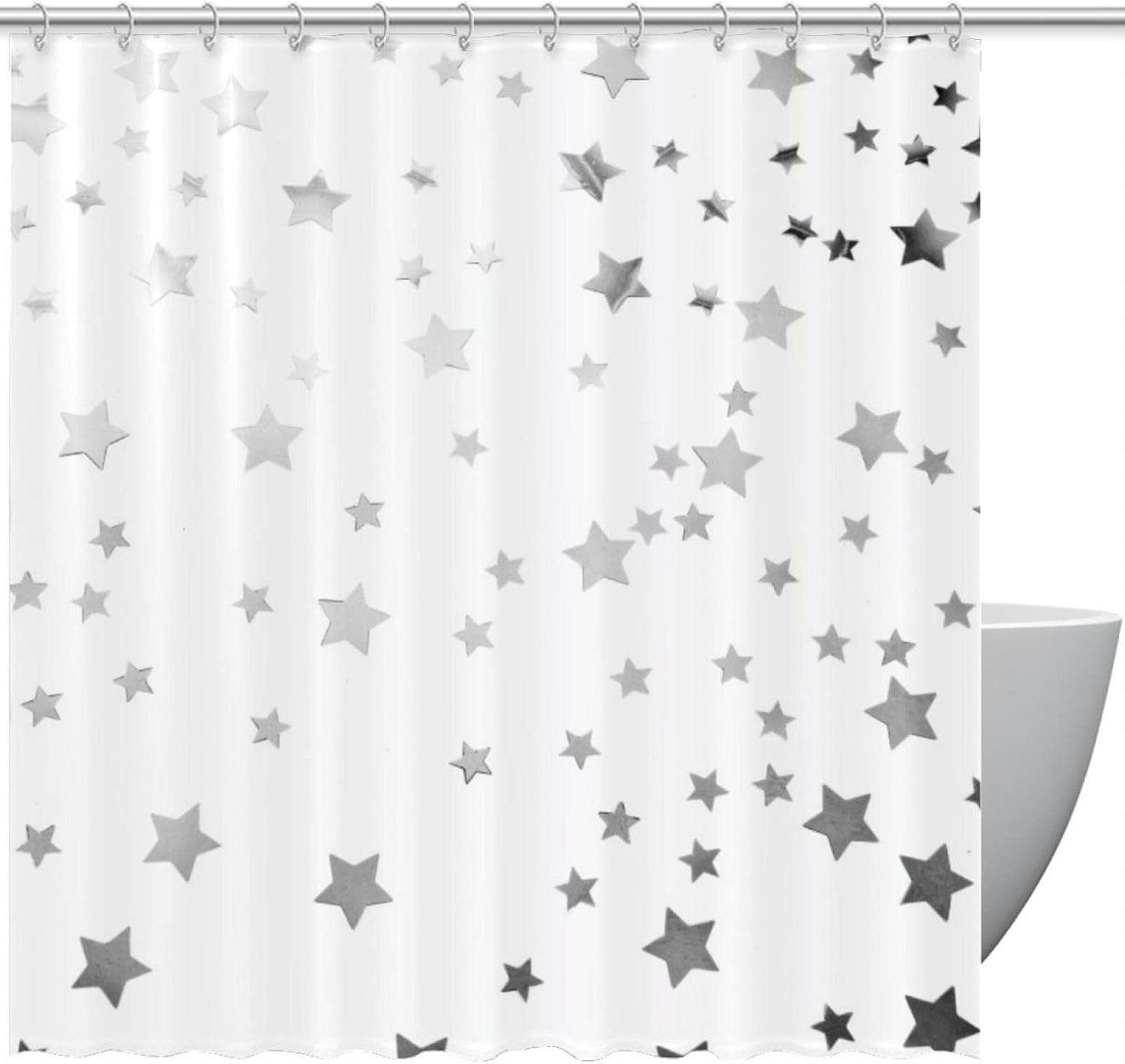 Cortina de ducha con estrellas grises, impermeable, lavable, juego de cortinas
