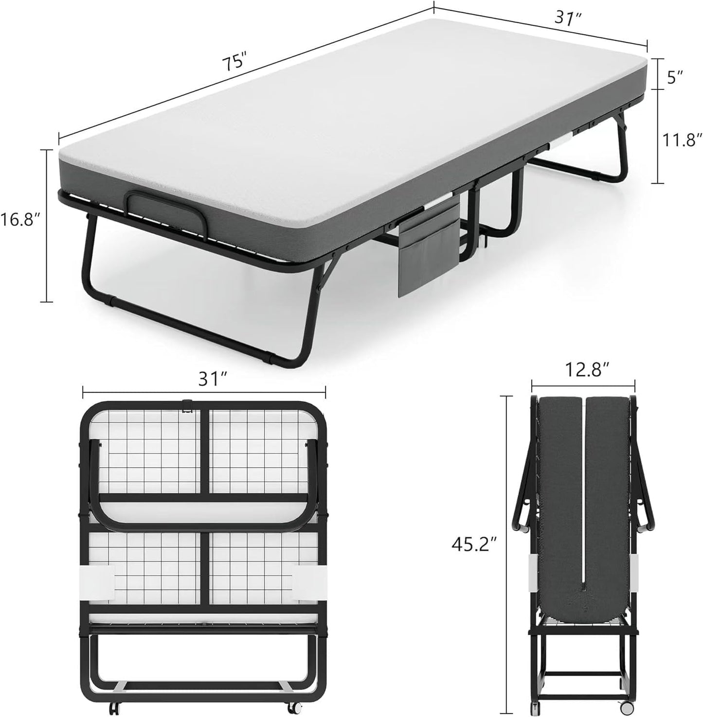 Cama plegable con colchón Cama plegable portátil para adultos enrollables para