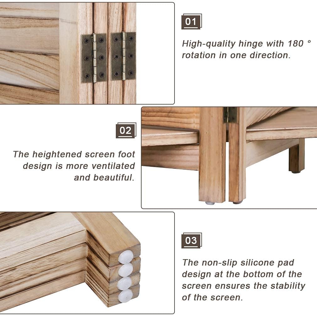 Divisor de habitación de 4 paneles, pantalla de madera plegable de privacidad