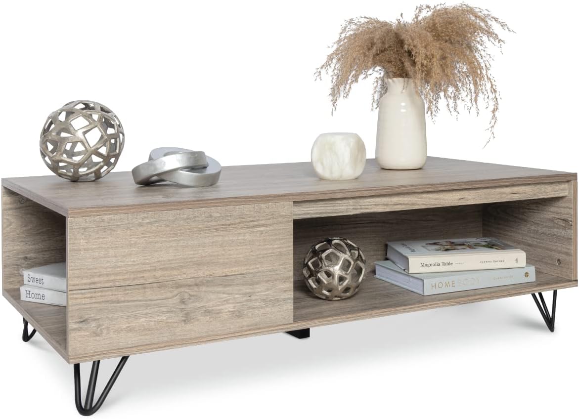 Mesa de centro moderna de granja con almacenamiento gris