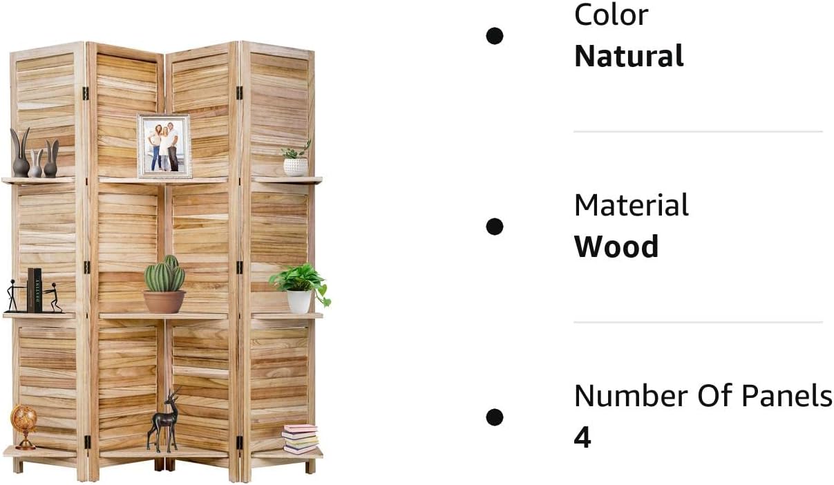 Divisor de habitación de 4 paneles, pantalla de madera plegable de privacidad