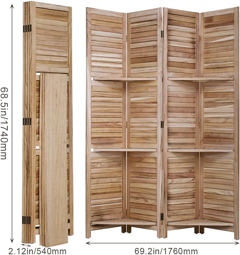 Divisor de habitación de 4 paneles, pantalla de madera plegable de privacidad