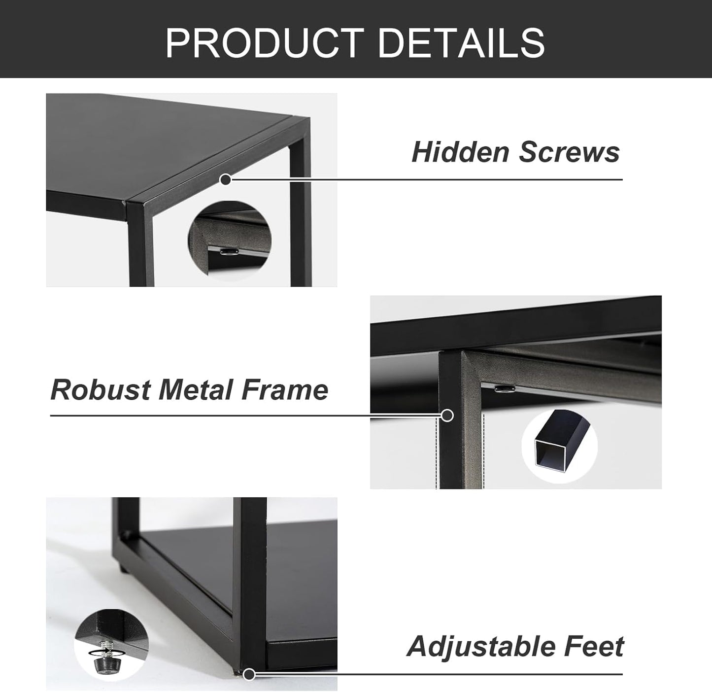 Mesa consola de metal con estante de almacenamiento de 3 niveles, mesa de