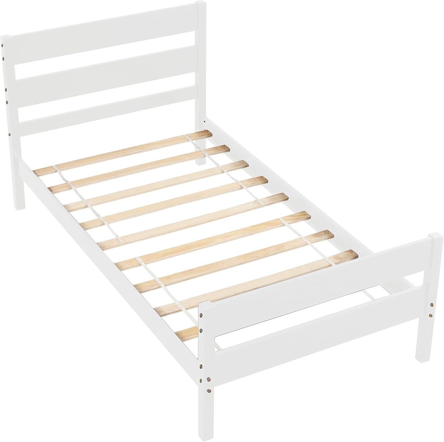 Base de cama individual de madera con cabecero y estribo, base de colchón de