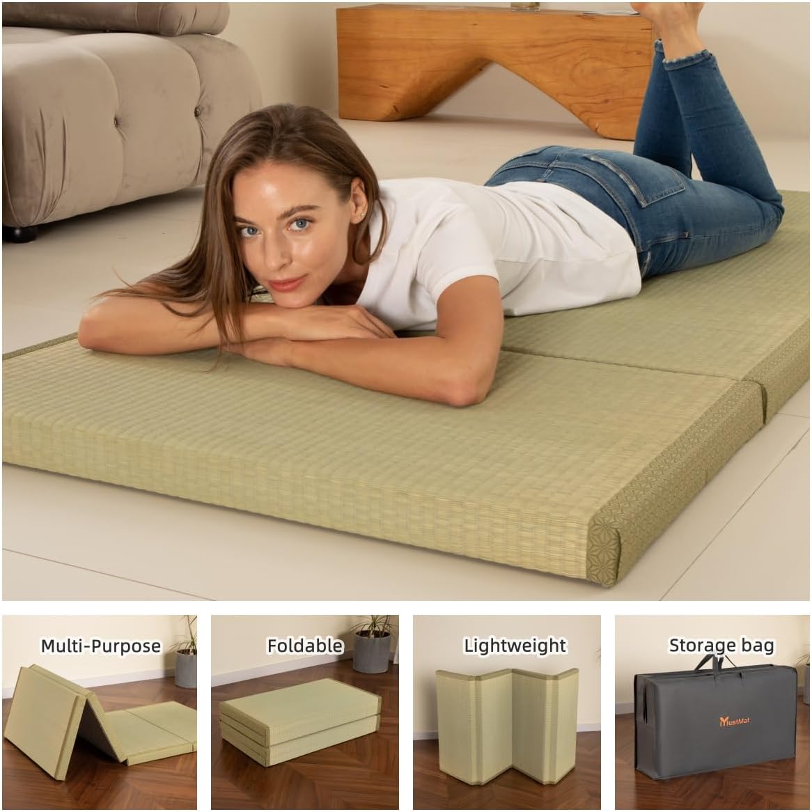 Tatami Mat Colchón grueso japonés para piso, cama individual de tatami de