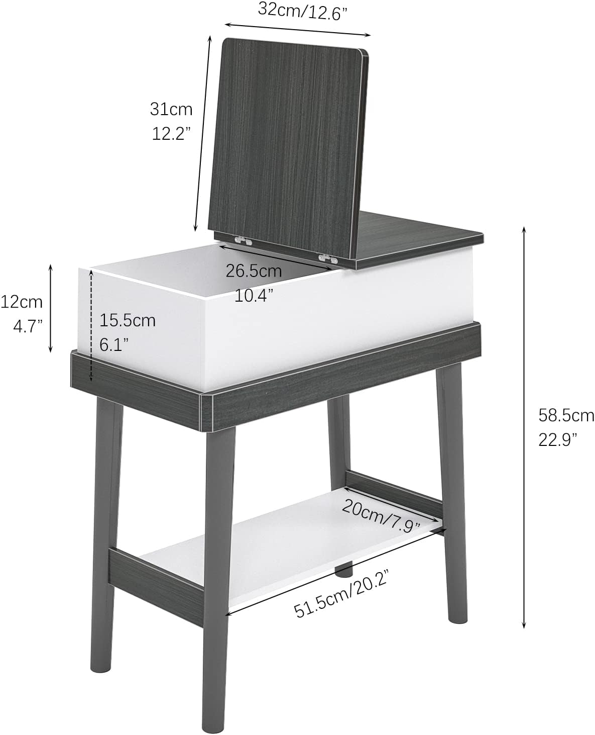 soges Mesa auxiliar, mesa auxiliar de madera gris junto al sofá, mesa auxiliar