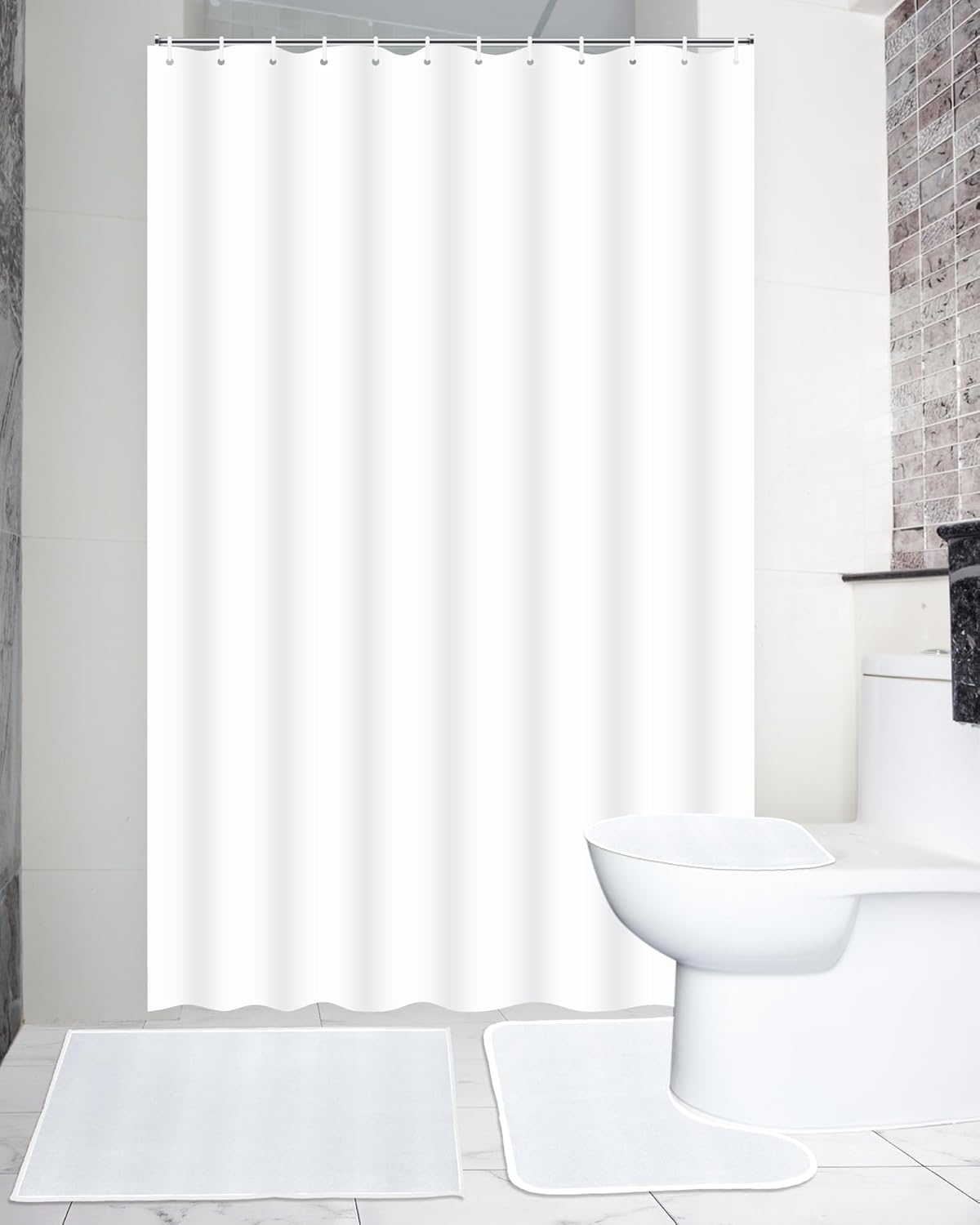 Juego de 4 cortinas de ducha de baño con alfombras antideslizantes, cubierta