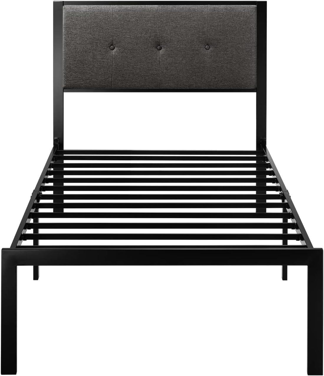 Base de cama individual con cabecera tapizada con botones para niños, base de