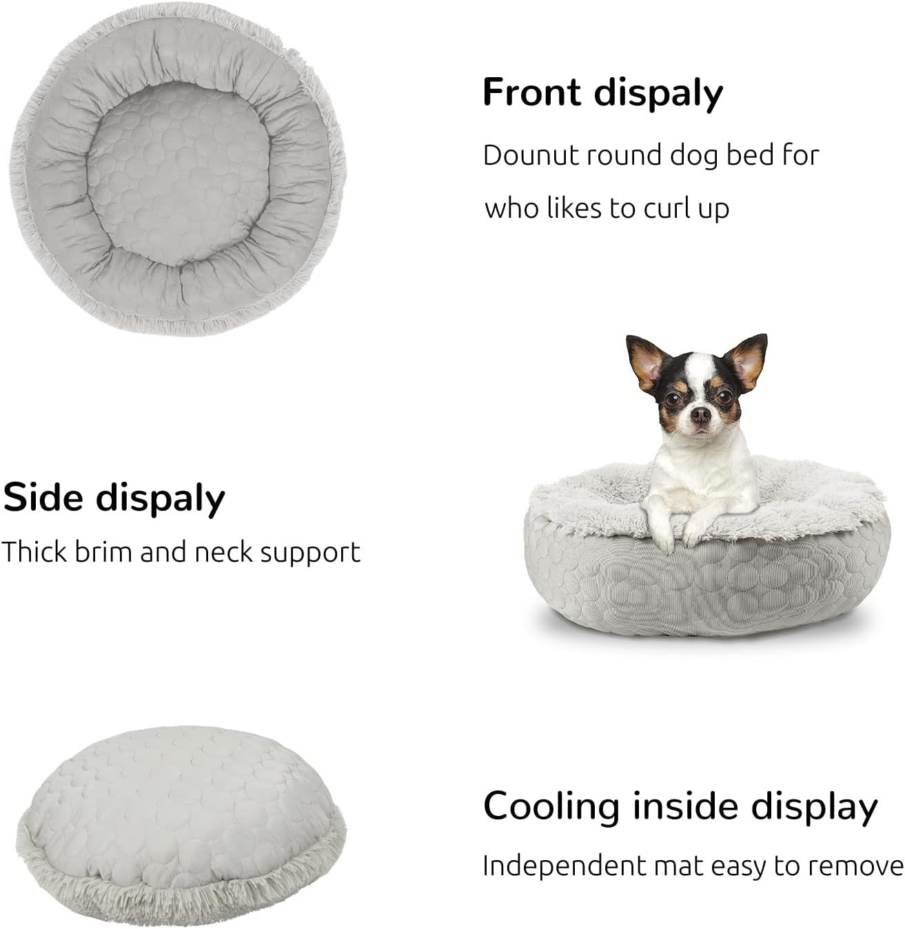Cama calmante redonda con forma de dona para perros, cama mullida para perros