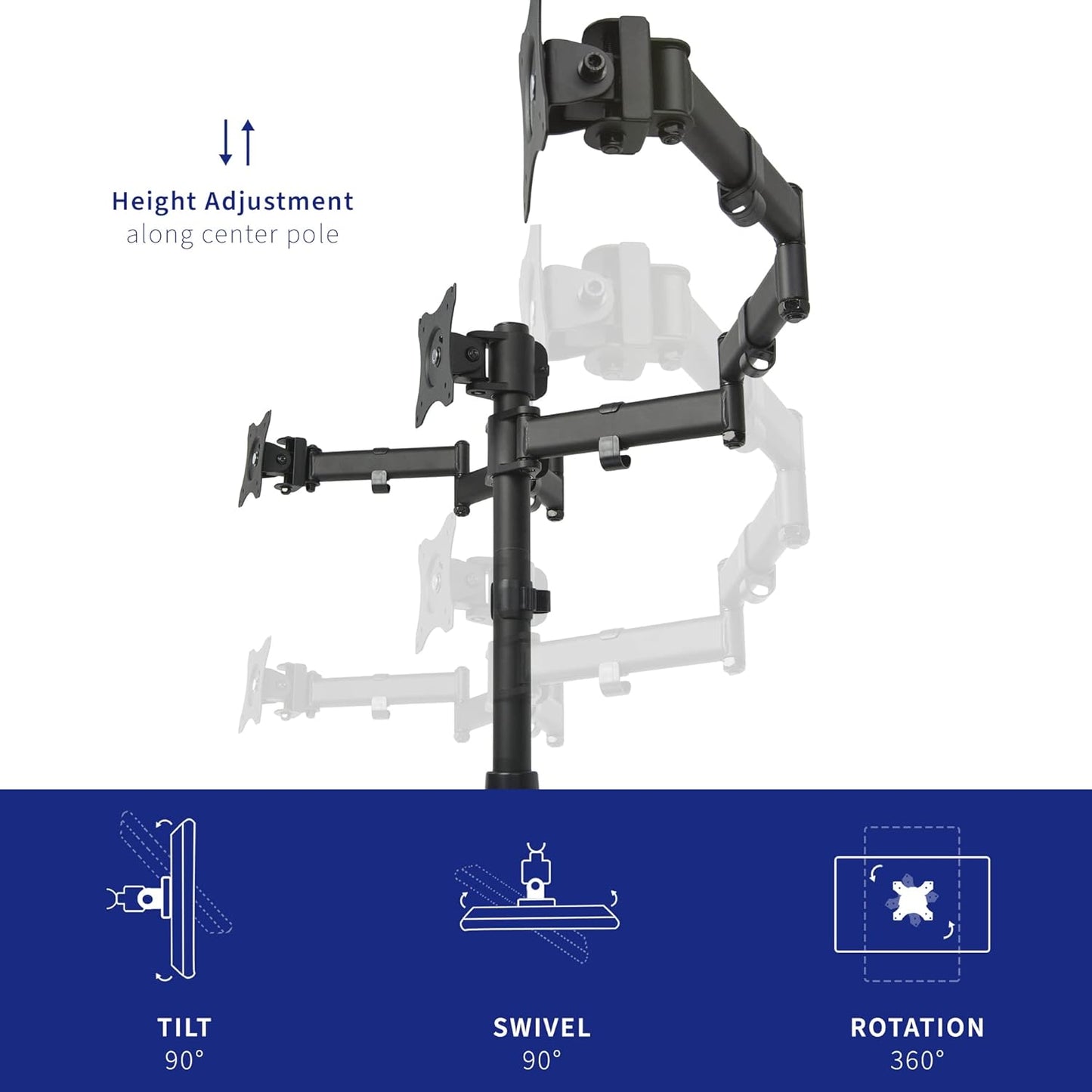 Soporte para monitor triple totalmente ajustable para 3 pantallas LCD de hasta
