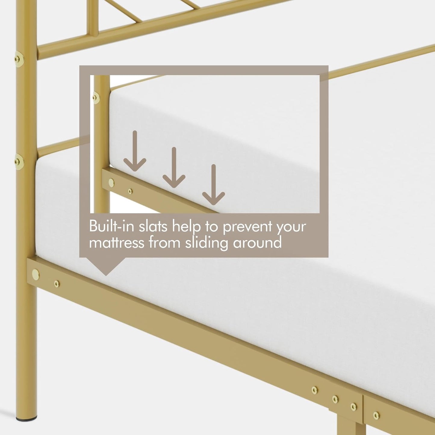 Cama de plataforma de metal de tamaño individual con cabecero y estribo de