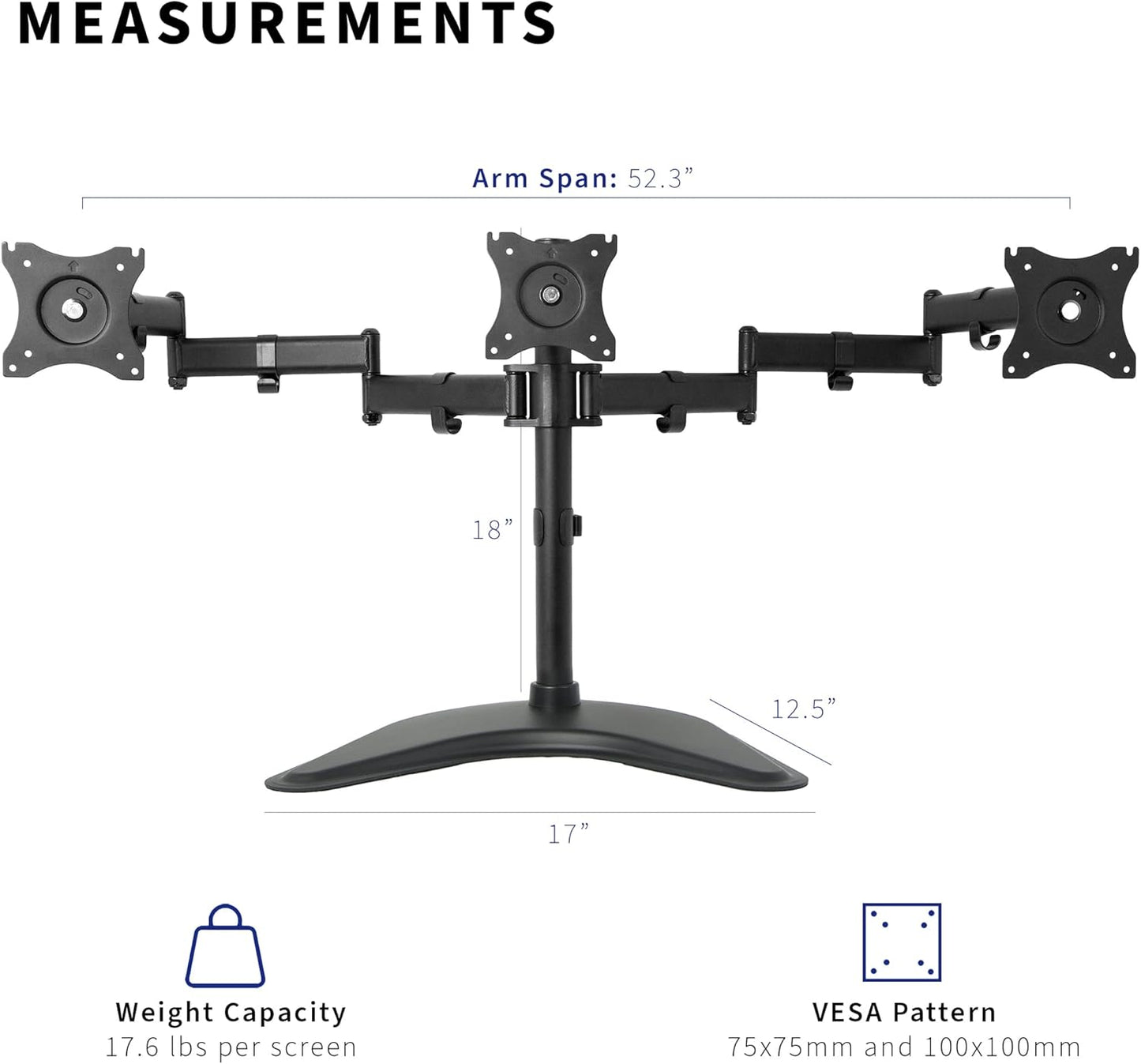 Soporte para monitor triple totalmente ajustable para 3 pantallas LCD de hasta