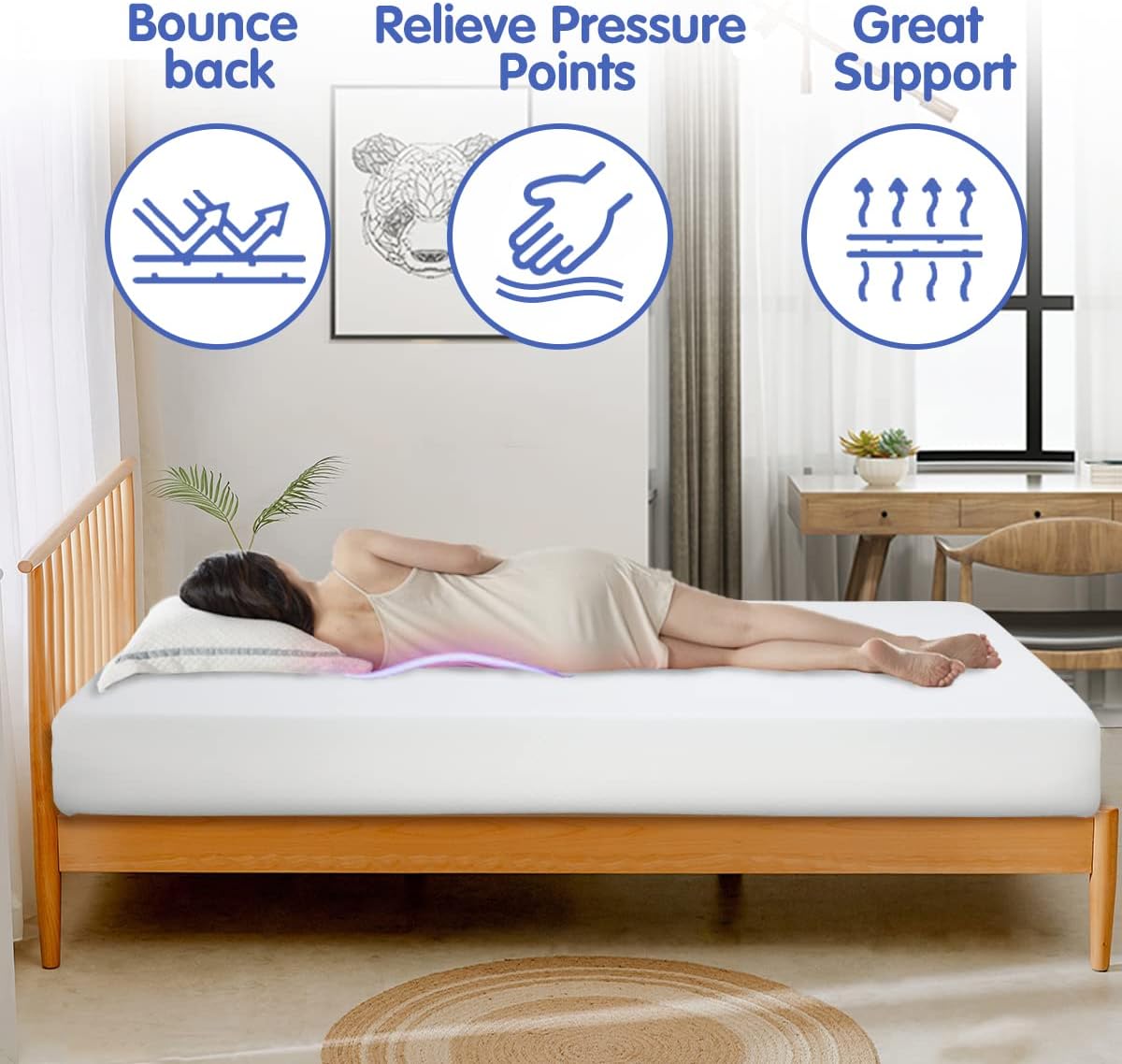 Colchón individual de espuma viscoelástica de gel de 8 pulgadas para un sueño