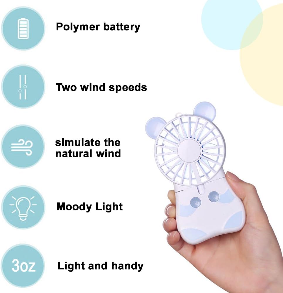 Mini ventilador de refrigeración, luces LED multicolor de mano de pie, 2